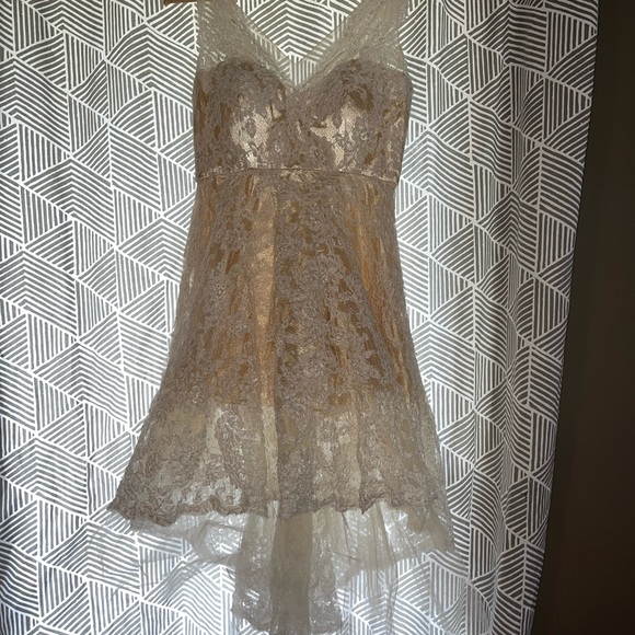 Lightinthebox Champagne  & Lace Sleeveless Tea Length A Line Formal Dress - Picture 2 of 16